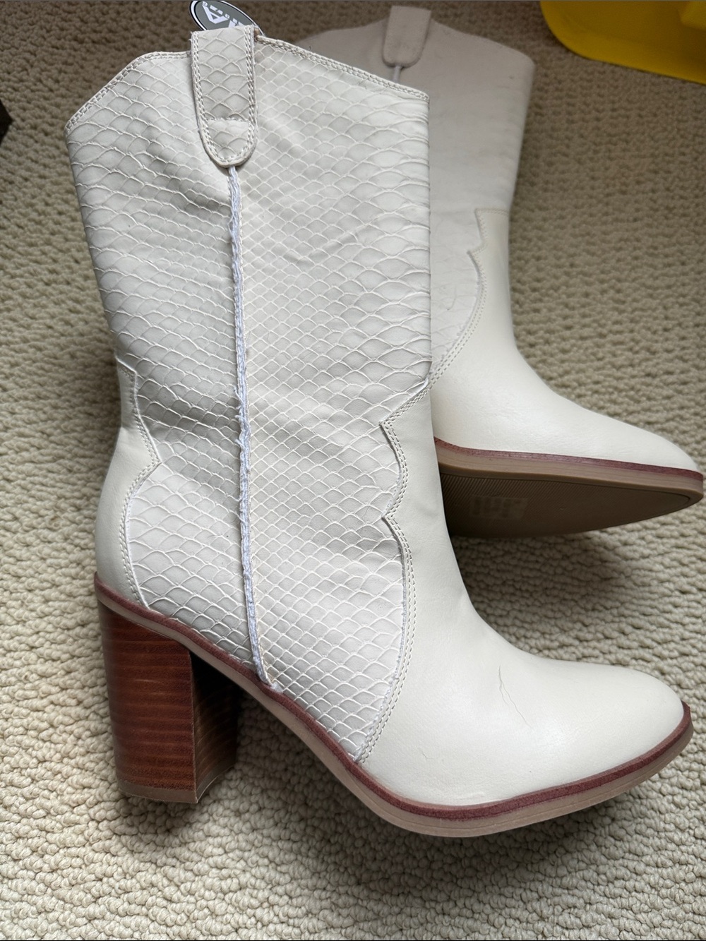 MIA Raylyn white faux python boots